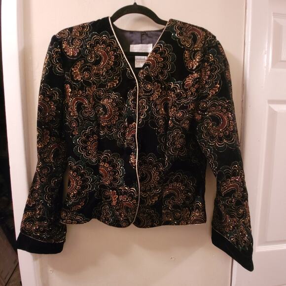 Vntg Scott McClintock Glittery Paisley Velvet Jacket Embroidered Blazer USA - Picture 10 of 12